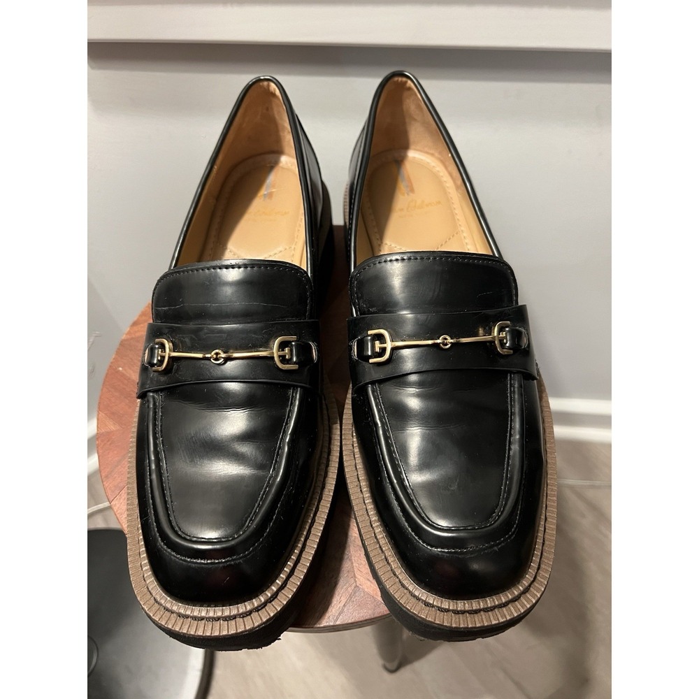 Sam Edelman Laurs Platform Chunky Lug Heel Gold Loafer Black Size 9 Womens
